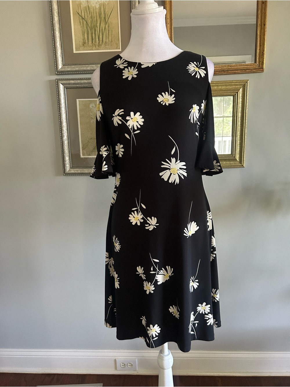 Tommy Hilfiger Black Floral Cold-Shoulder Midi Dress